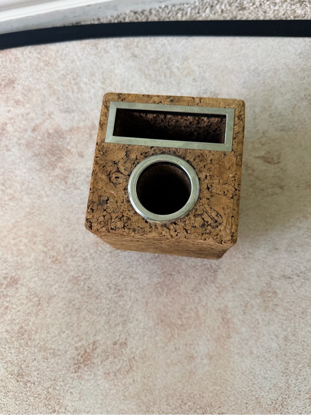 Mid Century Modern Rotating Cork Desk Organizer with Metal Trim - Natural Brown